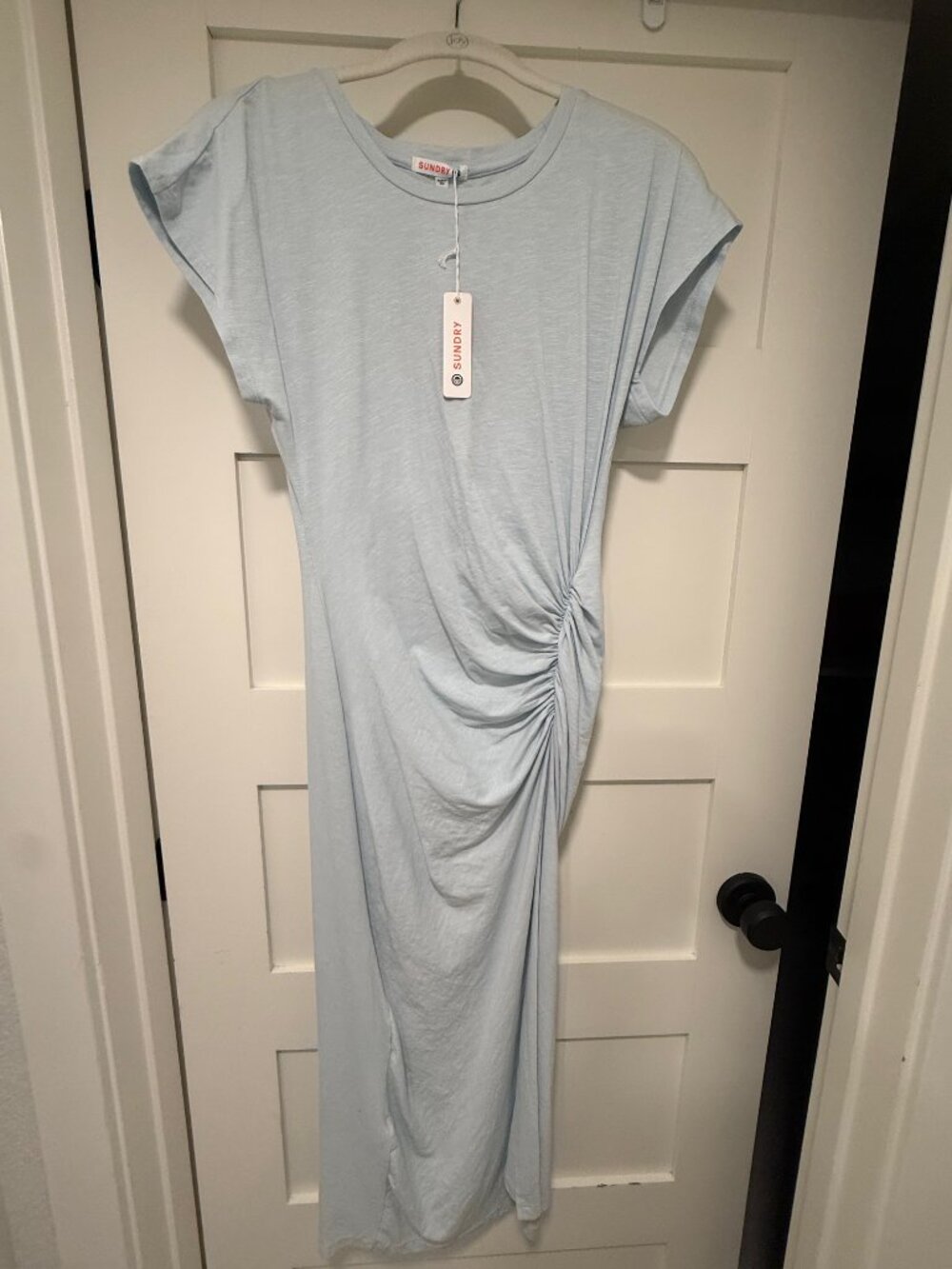 Sundry Ruched Side T-Shirt Midi Dress M Light Blue NWT